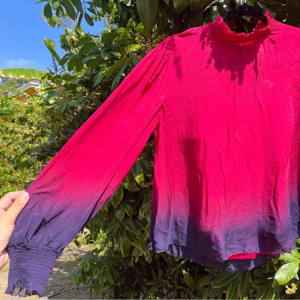 Cami NYC pink purple ombré silk ruffle‎ collar long sleeve blouse - Picture 2 of 4